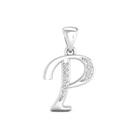 Silver pendant shaped like the letter 'P' with small stones, custom name necklace, letter charm for layering, simple initial pendant