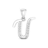 Silver pendant shaped like the letter 'U' with embedded stones, gold letter pendant, dainty custom pendant