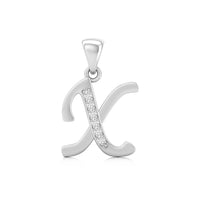 Silver pendant shaped like the letter 'X' with embedded stone, cute initial pendant, minimal charm necklace