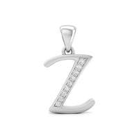 Silver pendant shaped like the letter 'Z' with embedded stone, meaningful letter charm, initial necklace for daughter