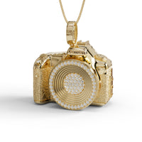 Round Moissanite Camera Pendant For Photo Lover 925 Silver