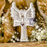 Red Heart & Round CZ Stone Angle Wings Cross Pendant With Brooch In 925 Silver