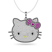 Round CZ Stone Cute Cartoon Cat Pendant