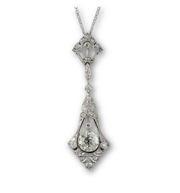 Round Cut Moissanite Antique Art Deco Wedding Necklace