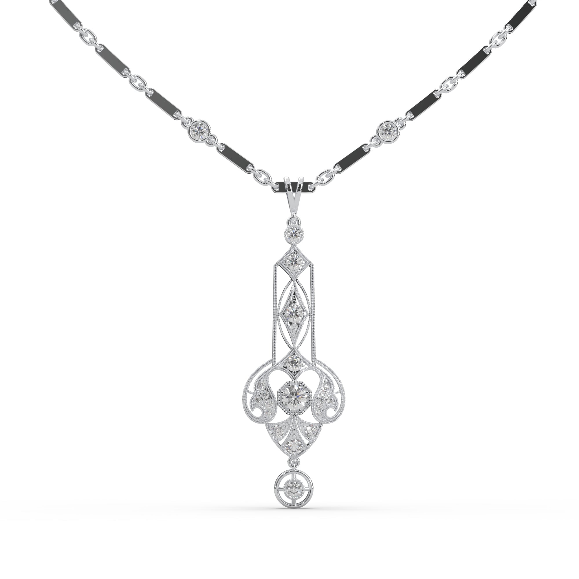 Round Moissanite Diamond Openwork Art Deco Vintage Style Necklace