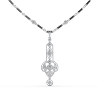 Diamond pendant necklace on a white background, Round Moissanite Diamond Openwork Art Deco Vintage Style Necklace
