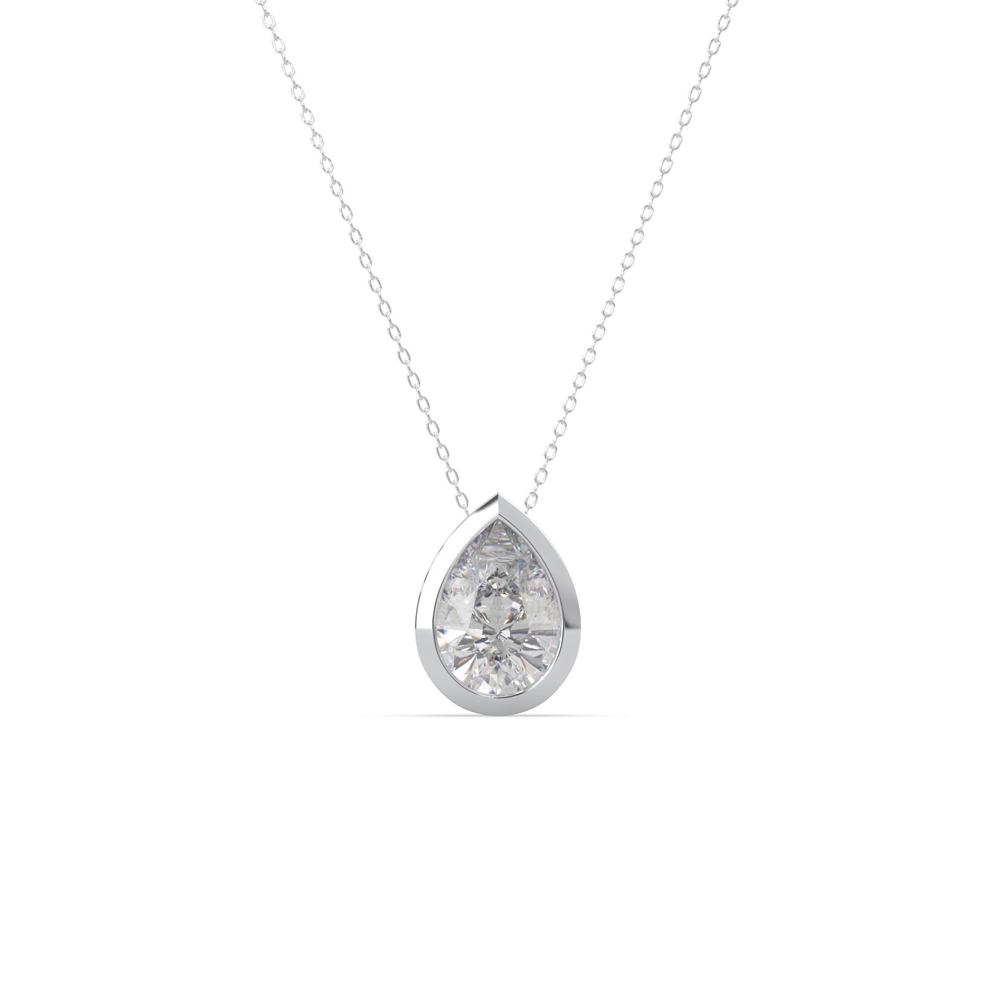 Pear Cut Moissanite Bezel Set Solitaire Teardrop Pendant Necklace for Women