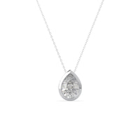 Teardrop-shaped diamond pendant on a white background, Pear Cut Moissanite Bezel Set Solitaire Teardrop Pendant Necklace for Women