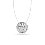 Diamond necklace on a white background, Minimalist Bezel Set Pendant Necklace With Round Brilliant Moissanite