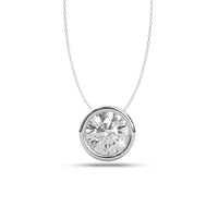 Diamond necklace on a white background, Minimalist Bezel Set Pendant Necklace With Round Brilliant Moissanite