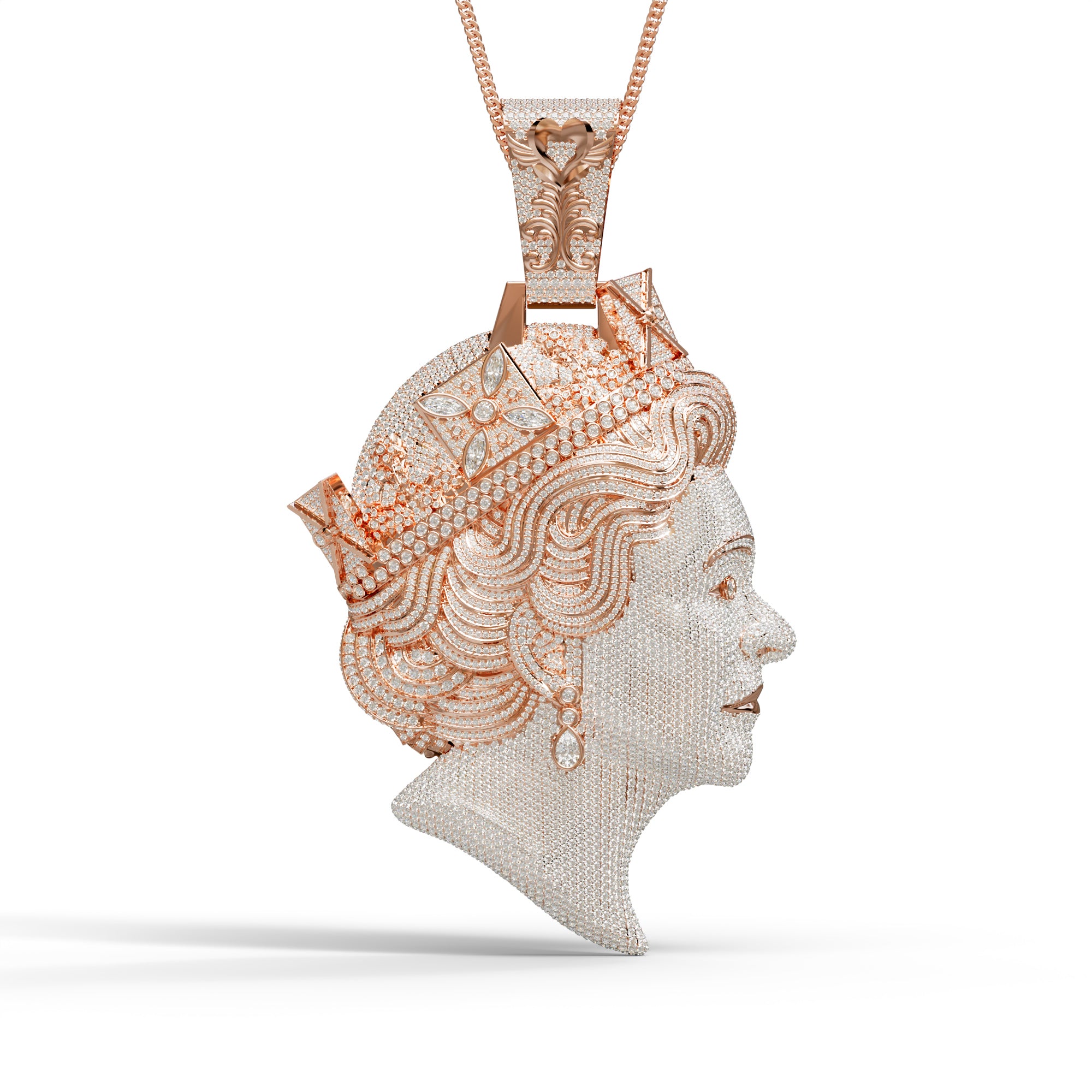 Hip Hop Iced Out Round Moissanite Queen Elizabeth Pendant 925