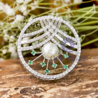 Geometric Style Pearl With Round CZ Stone Circle Shape Pendant For Wedding Gift