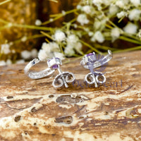 Round Cut Purple CZ Stone Half Moon Design Push Back Stud Earrings For Mother's Day Gift