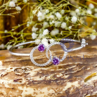 Purple Round CZ Stone Half Circle Shape Minimalist Pendant With Earrings, Bracelet And Ring