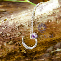 Purple And White Round CZ Stone Half Moon Style Dainty Pendant For Birthday Gift