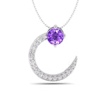 Purple And White Round CZ Stone Half Moon Style Dainty Pendant For Birthday Gift