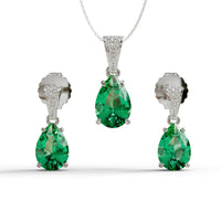 Green Pear Cut CZ Gemstone Pendant With Earrings Set