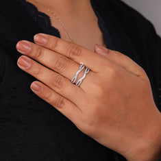 Double Wavy Pavé Moissanite Band Ring – Stacked Statement Silver