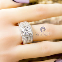 Men's Round Cut Moissanite Halo Ring For Wedding Engagement & Father's Day Gift