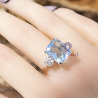 Light Blue Emerald With Round Cut CZ Stone Past Present Future Ring For Engagement