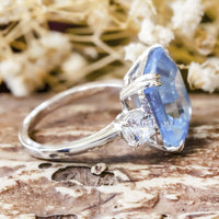 Light Blue Emerald With Round Cut CZ Stone Past Present Future Ring For Engagement