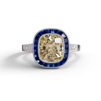 Sapphire Halo Engagement Ring Old Mine Cut CZ Handmade – Gold & Silver