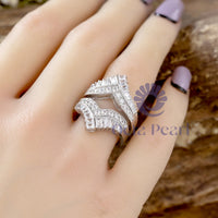 White Round & Baguette Cut CZ Stone Enhancer Wedding Band Ring