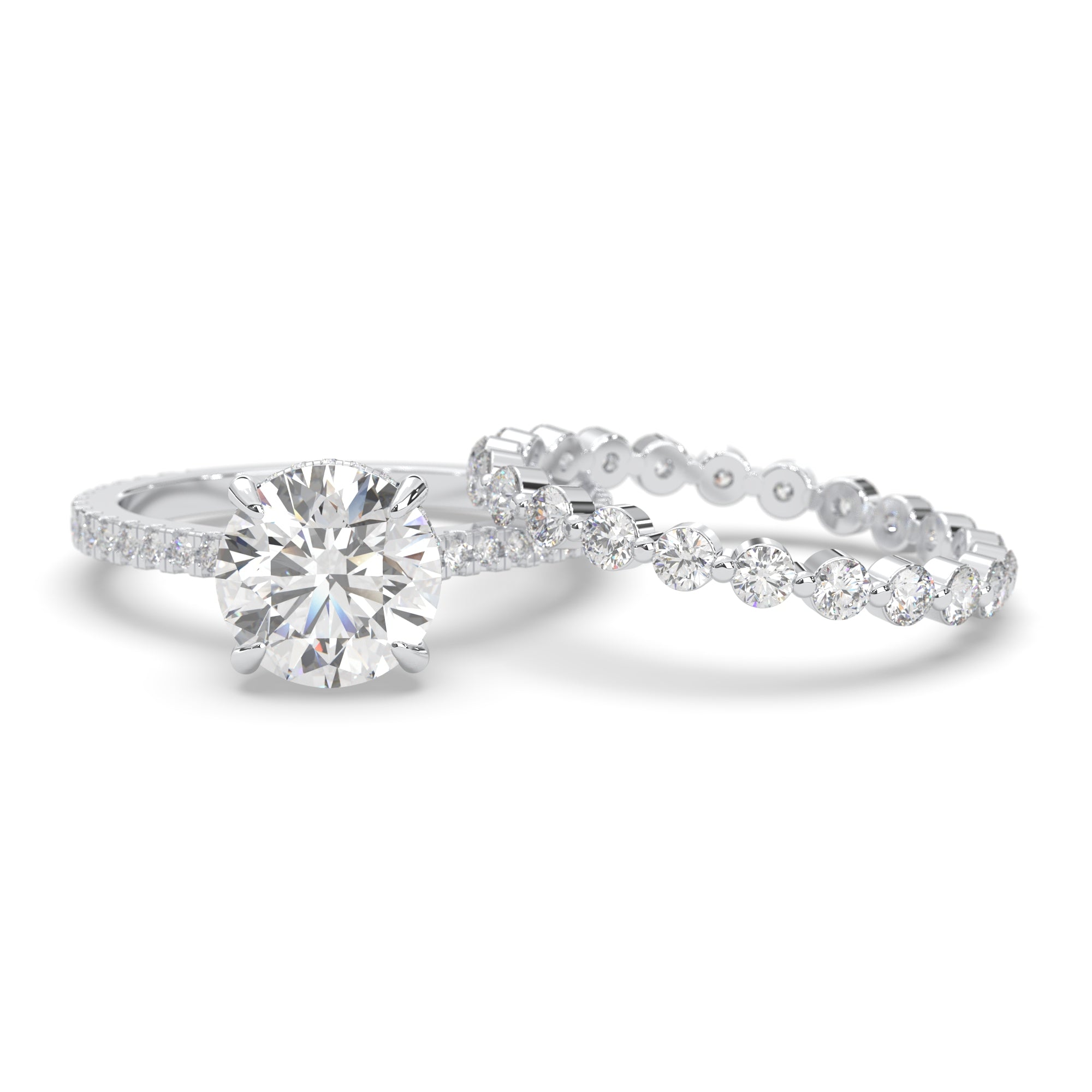 Moissanite Solitaire & Eternity Band Bridal Set – Silver Rings