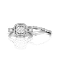 Round Moissanite Split Shank Halo Engagement Ring With Wedding Band