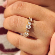 OctaPearl Multi Shape Lab Grown Diamond Seven Stone Cluster Engagment Ring - alternate view