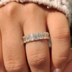 OctaPearl Emerald & Oval Cut Lab Grown Diamond Full Eternity Wedding Band - alternate view