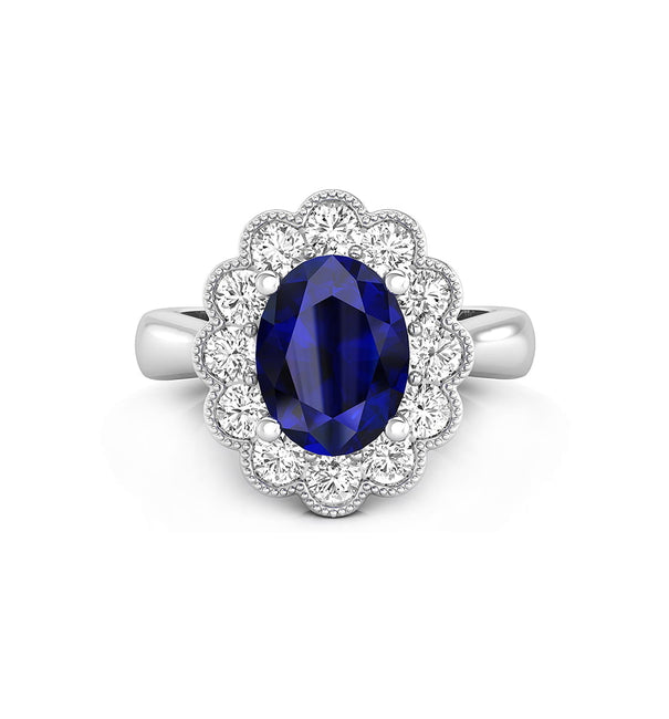 Sapphire Cocktail Ring with Diamond Floral Halo