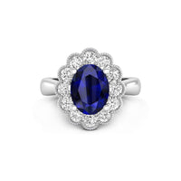 Oval Sapphire Engagement Ring with Diamond Floral Halo