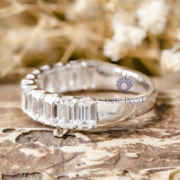 Emerald Cut CZ Stone Half Eternity Stacking Band For Wedding Proposal-Promise