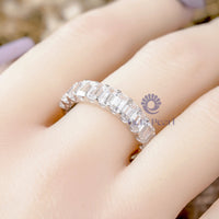 Emerald Cut CZ Stone Half Eternity Stacking Band For Wedding Proposal-Promise