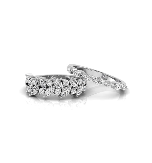 Minimalist Stackable Wedding Band Set, Marquise & Round Cut CZ Stones