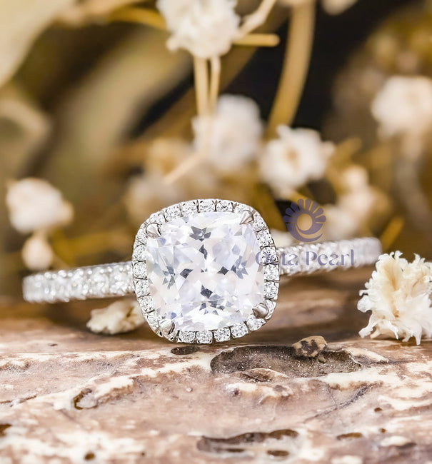 Filigree Inspire Cushion Cut Moissanite Solitaire With Accent Halo Set Promise Ring alternate