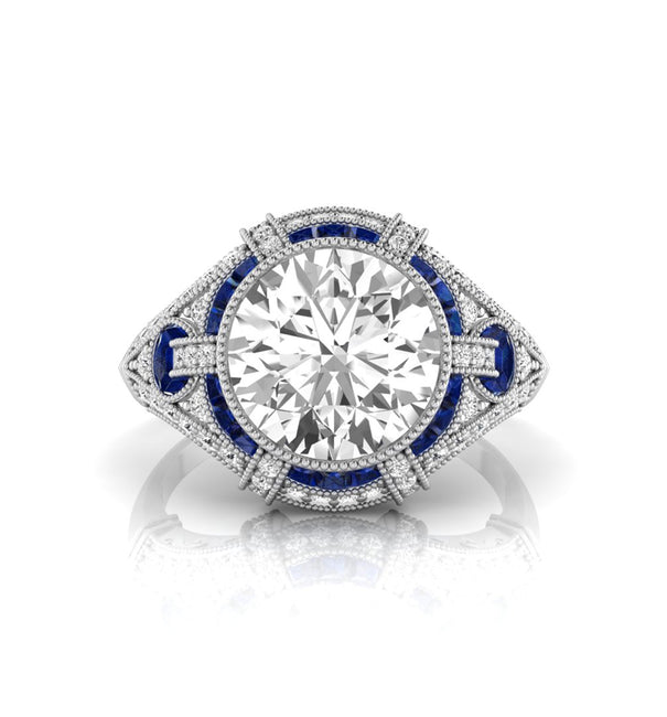 Round CZ Stone Milgrain Bezel Set Art Deco Vintage Look Ring