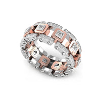Round And Princess Cut CZ Stone Two Tone Full Eternity Band Ring For Men & Women