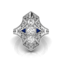 Art Deco Cubic Zirconia Three Stone Engagement Ring Vintage Style