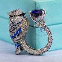 Blue Oval Cut CZ Stone Bird Inspire Gap Ring For Party Wear Or Wedding ( 8 5/8 TCW)