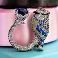 Blue Oval Cut CZ Stone Bird Inspire Gap Ring For Party Wear Or Wedding ( 8 5/8 TCW)