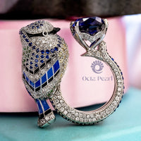 Blue Oval Cut CZ Stone Bird Inspire Gap Ring For Party Wear Or Wedding ( 8 5/8 TCW)