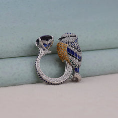 Blue Oval Cut CZ Stone Bird Inspire Gap Ring For Party Wear Or Wedding - alternate view