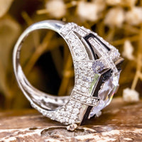 Princess Cut CZ Stone Art Deco Black Enamel Vintage Look Ring