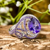 Purple Oval Cut CZ Gemstone Double Band Unique Cocktail Party Wear Ring For Women