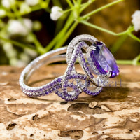 Purple Oval Cut CZ Gemstone Double Band Unique Cocktail Party Wear Ring For Women