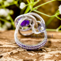 Purple Oval Cut CZ Gemstone Double Band Unique Cocktail Party Wear Ring For Women