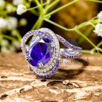 Purple Oval Cut CZ Gemstone Double Band Unique Cocktail Party Wear Ring For Women