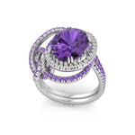 Purple Oval Cut CZ Gemstone Double Band Unique Cocktail Party Wear Ring For Women